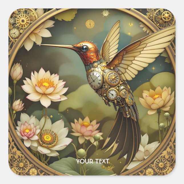 Fantasy Cute Steampunk Bird Clock Square Sticker (Front)