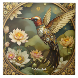 Fantasy Cute Steampunk Bird Clock Tile