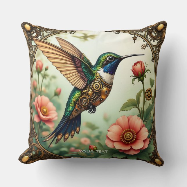 Fantasy Cute Steampunk Bird Flowers Cushion (Front)