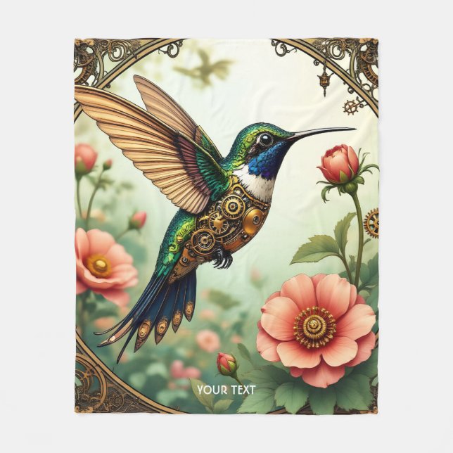 Fantasy Cute Steampunk Bird Flowers Fleece Blanket (Front)