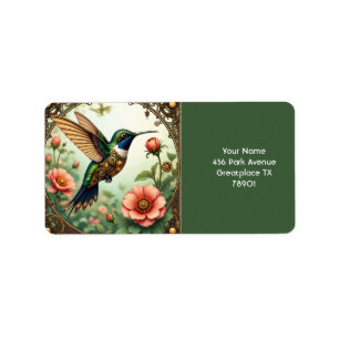 Fantasy Cute Steampunk Bird Flowers Label