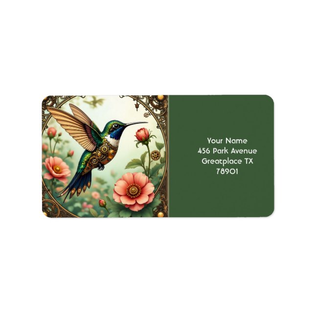 Fantasy Cute Steampunk Bird Flowers  Label (Front)