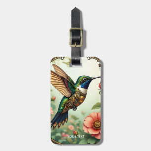 Fantasy Cute Steampunk Bird Flowers Luggage Tag