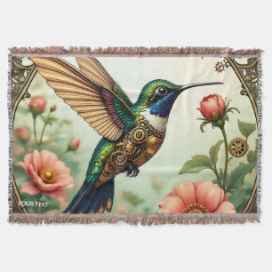 Fantasy Cute Steampunk Bird Flowers Throw Blanket