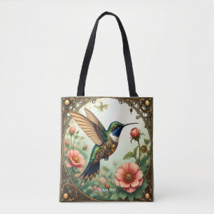 Fantasy Cute Steampunk Bird Flowers Tote Bag