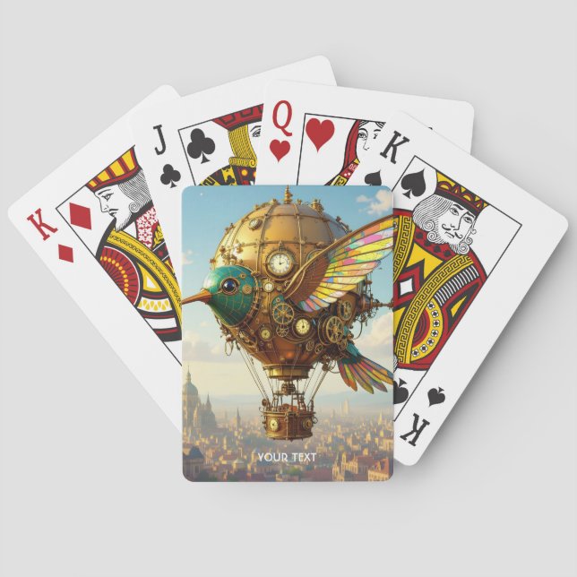 Fantasy Cute  Steampunk Bird Sky Playing Cards (Back)