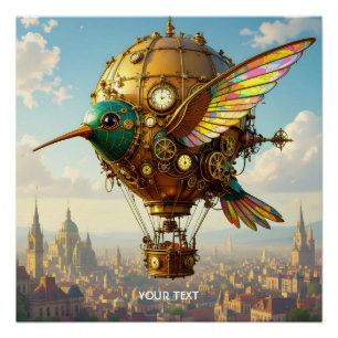 Fantasy Cute Steampunk Bird Sky Poster