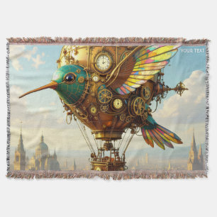 Fantasy Cute  Steampunk Bird Sky Throw Blanket