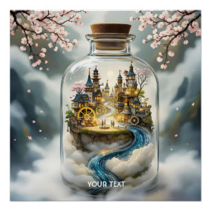 Fantasy Cute Steampunk Bottle City Poster
