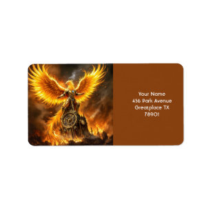 Fantasy Cute Steampunk Flames Phoenix Label