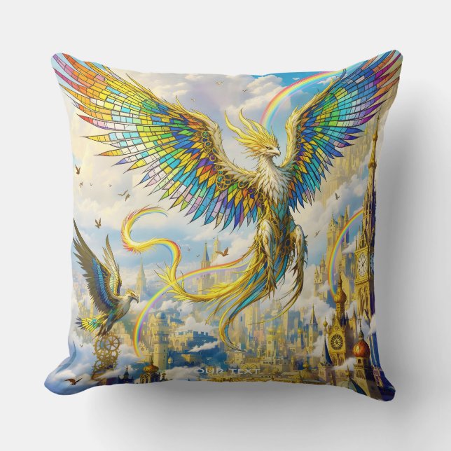 Fantasy Cute Steampunk Griffin City Cushion (Front)