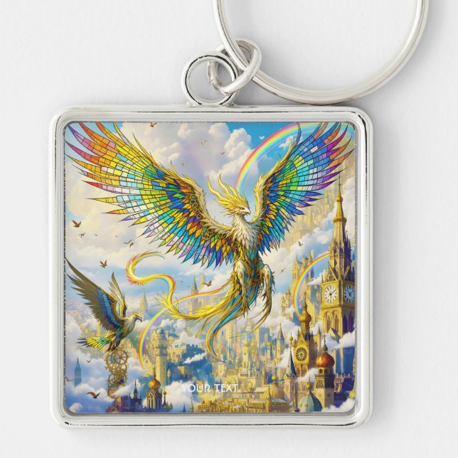 Fantasy Cute Steampunk Griffin City Key Ring (Front)