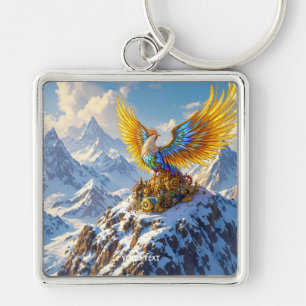 Fantasy Cute Steampunk Mountains Phoenix Key Ring