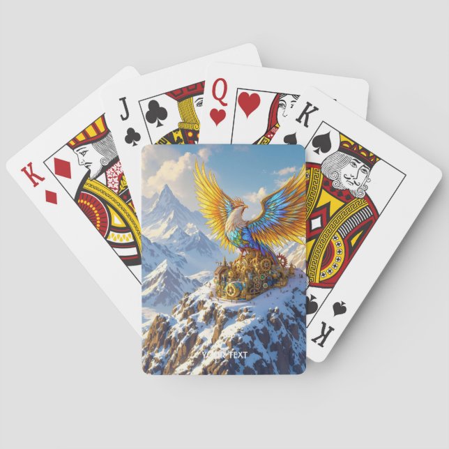 Fantasy Cute Steampunk Mountains Phoenix Playing Cards (Back)