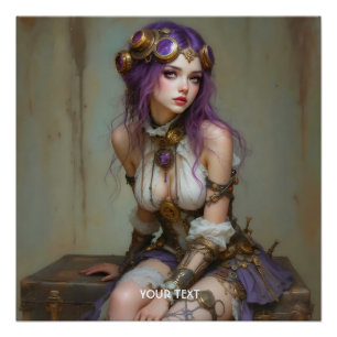 Fantasy Cute Steampunk Purple Girl Poster
