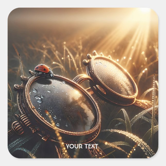 Fantasy Cute Steampunk Round Glasses Square Sticker (Front)