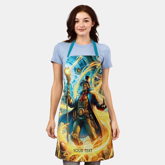 Fantasy Cute Steampunk Time Wizard Apron (Worn)
