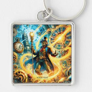 Fantasy Cute Steampunk Time Wizard Key Ring