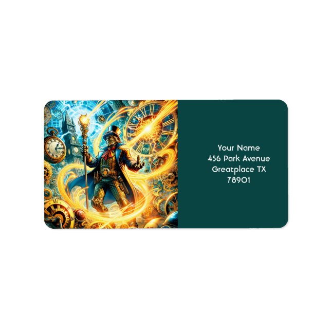 Fantasy Cute Steampunk Time Wizard Label (Front)