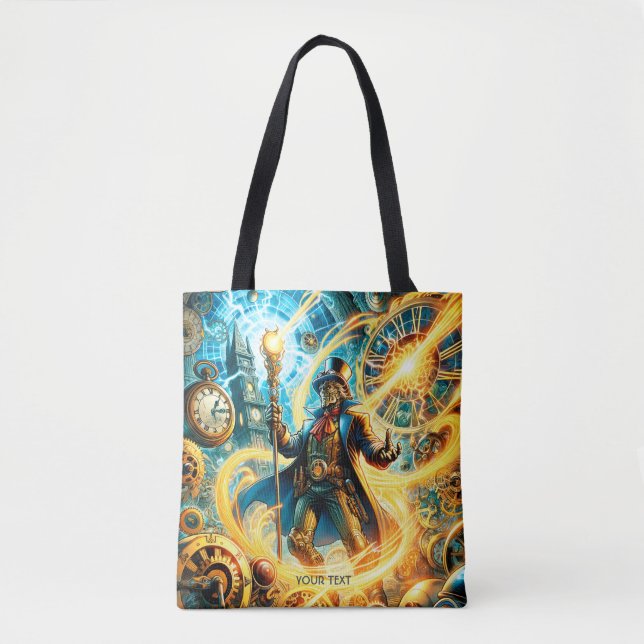 Fantasy Cute Steampunk Time Wizard Tote Bag (Front)
