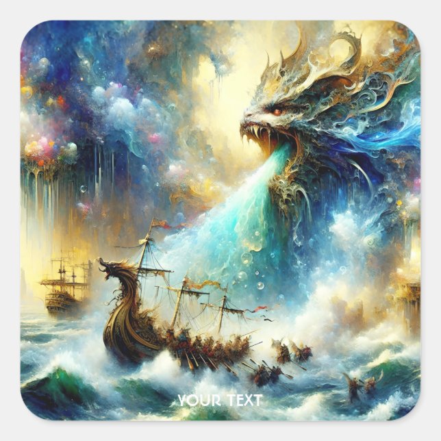 Fantasy Cute Storm Sea Ship Square Sticker (Front)