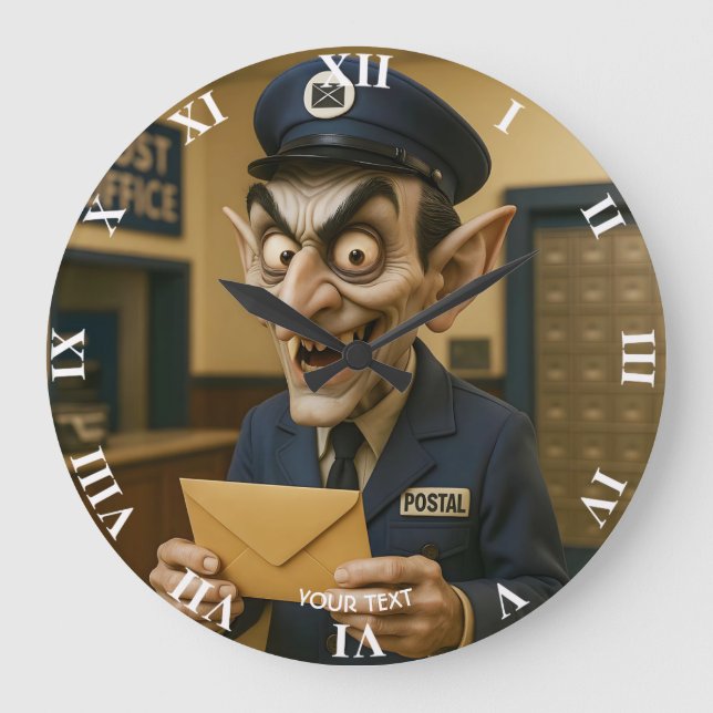 Fantasy Cute  Strange Postal Worker Large Clock (Front)