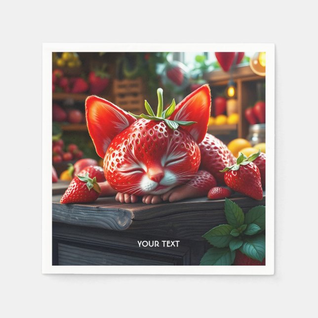 Fantasy Cute Strawberry Lovely Kitten Napkin (Front)