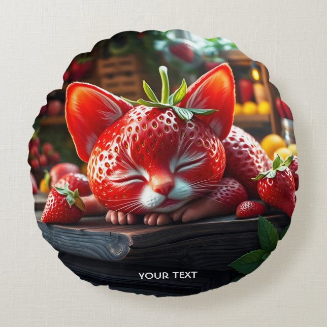 Fantasy Cute Strawberry Lovely Kitten Round Cushion (Front)