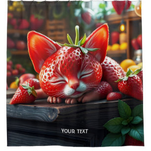 Fantasy Cute Strawberry Lovely Kitten Shower Curtain