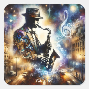 Fantasy Cute Street Musician Saxophone Square Sticker