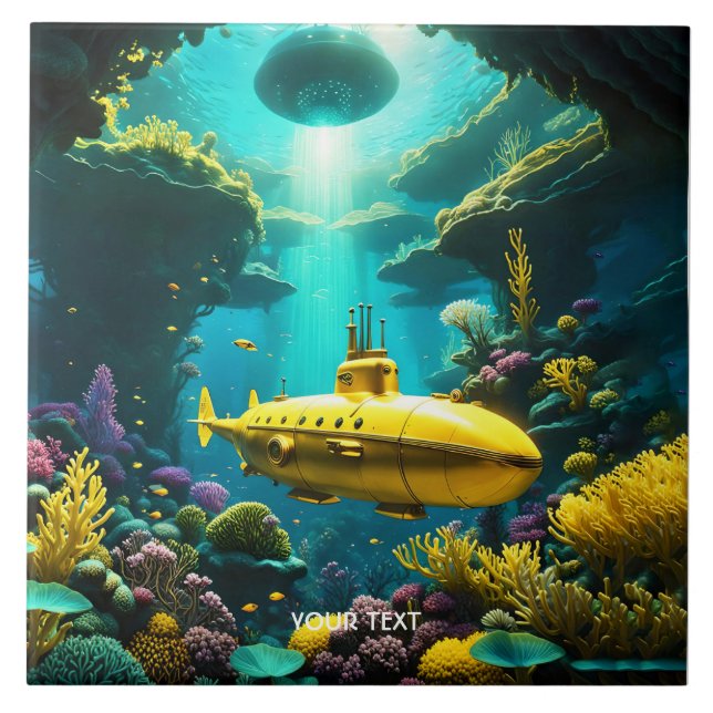 Fantasy Cute Submarine Sea Plants Tile (Front)