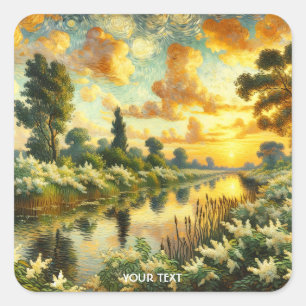 Fantasy Cute Summer Trees Landscape Square Sticker