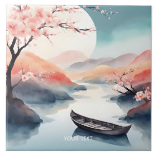 Fantasy Cute Sun Sakura Boat Tile