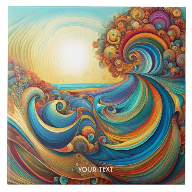 Fantasy Cute Sunrise Waves Beach Tile (Front)