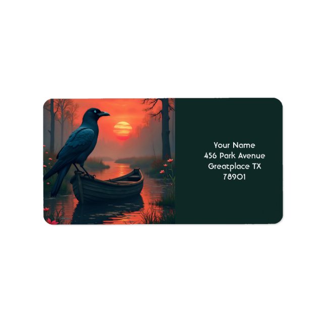 Fantasy Cute Sunset Boat Raven Label (Front)