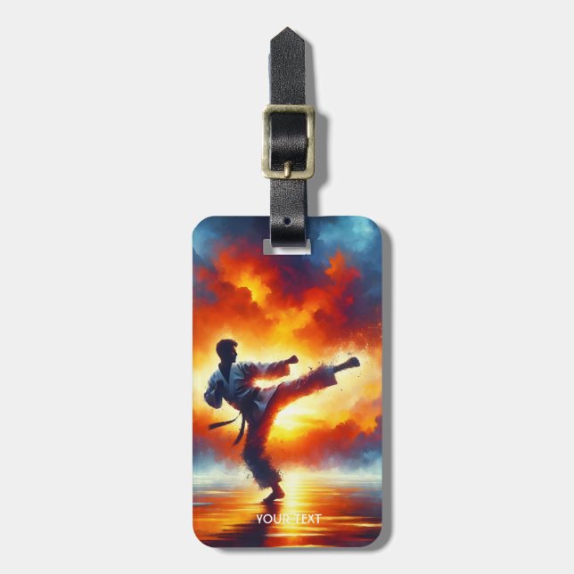 Fantasy Cute Sunset Karate Fighter Luggage Tag (Front Vertical)