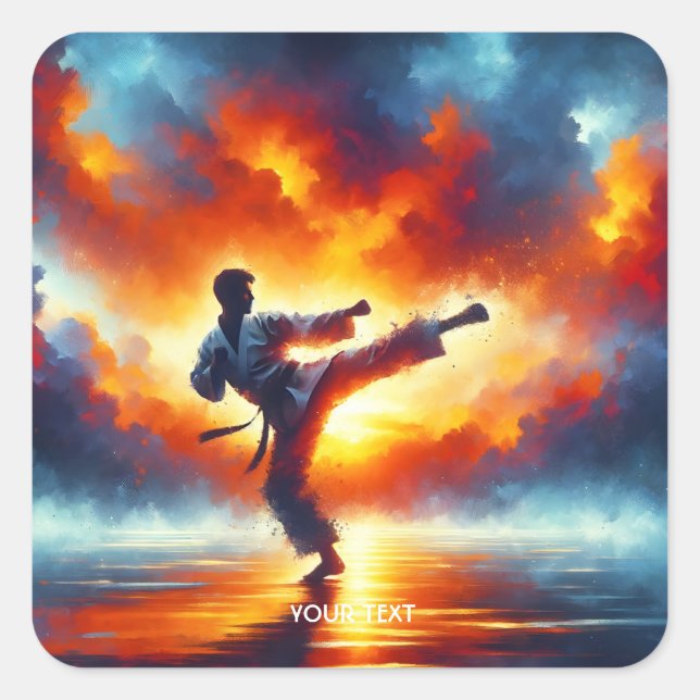 Fantasy Cute Sunset Karate Fighter Square Sticker (Front)