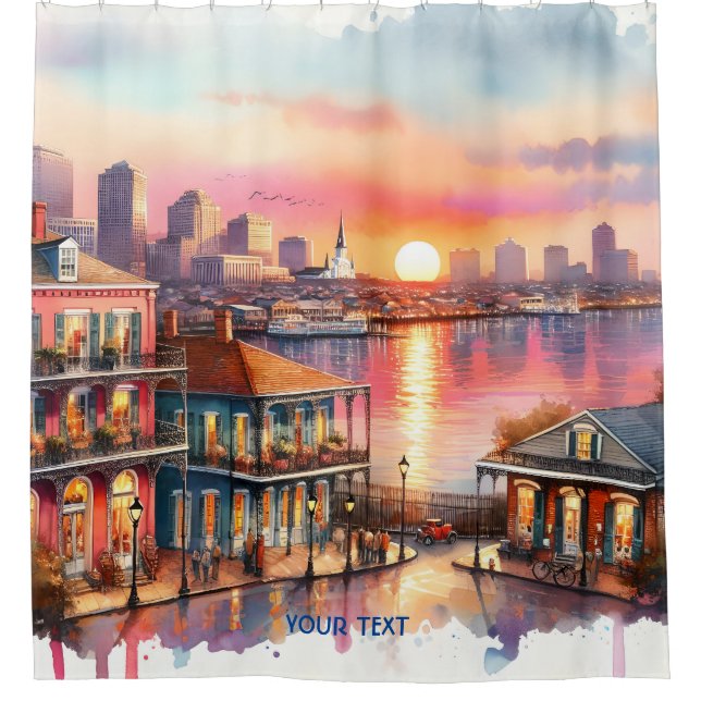 Fantasy Cute Sunset New Orleans View Shower Curtain (Front)