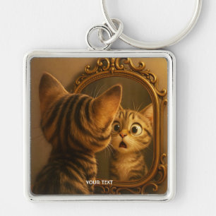 Fantasy Cute Surprised Cat Mirror Key Ring