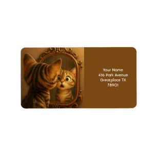Fantasy Cute Surprised Cat Mirror Label