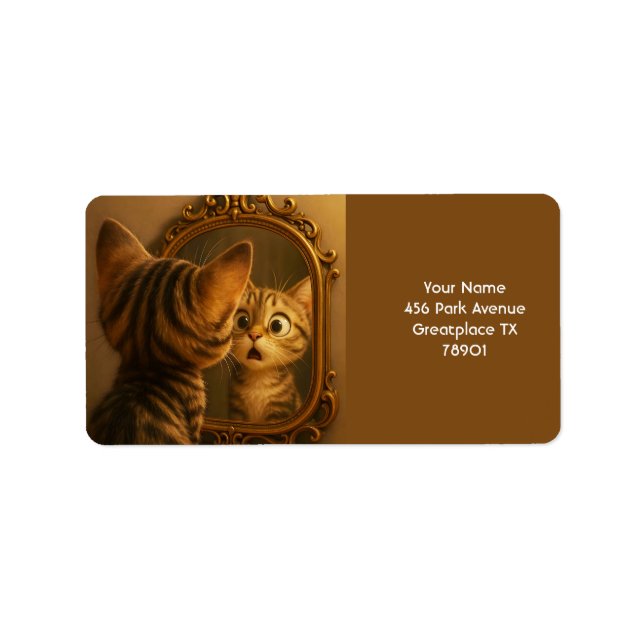 Fantasy Cute Surprised Cat Mirror Label (Front)