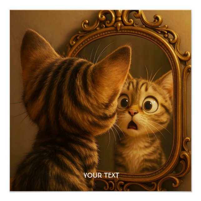 Fantasy Cute Surprised Cat Mirror Poster (Front)