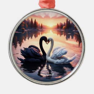 Fantasy Cute Swan Lake Sunset Metal Tree Decoration
