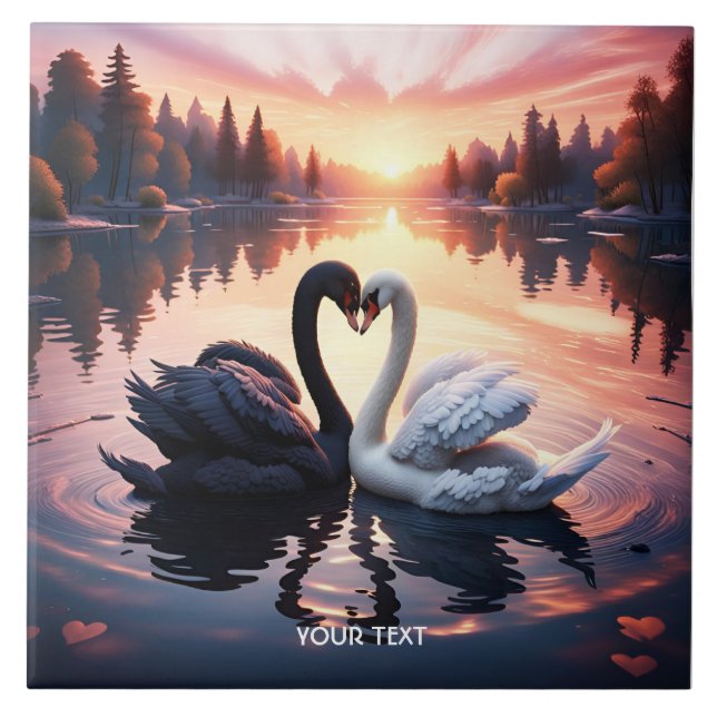 Fantasy Cute Swan Lake Sunset Tile (Front)