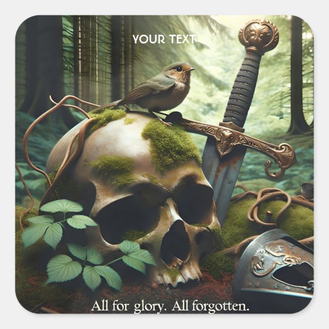 Fantasy Cute Sword Head Moss Square Sticker (Front)