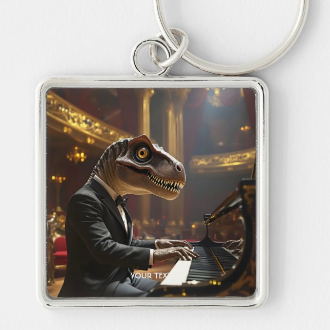 Fantasy Cute T-rex Playing Piano Key Ring (Front)