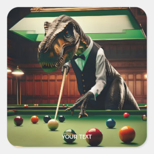 Fantasy Cute T-rex Playing Snooker Square Sticker