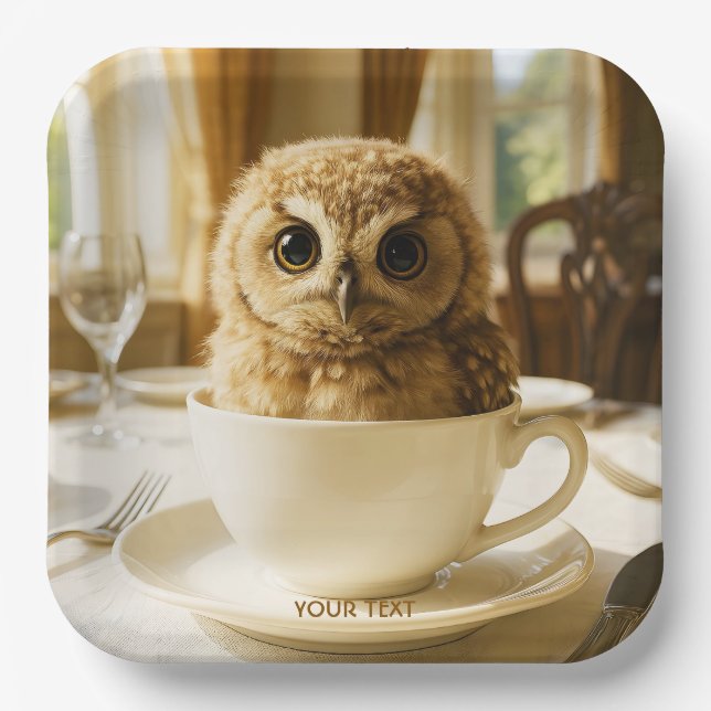Fantasy Cute Tea Owl Baby Paper Plate (Front)