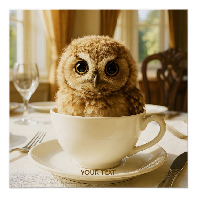 Fantasy Cute Tea Owl Baby Poster (Front)