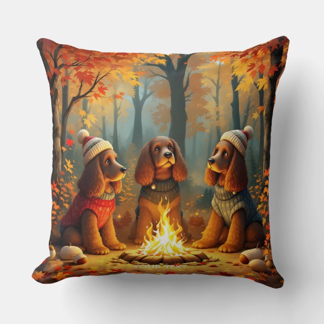 Fantasy Cute Three Autumn Dogs Cushion (Front)